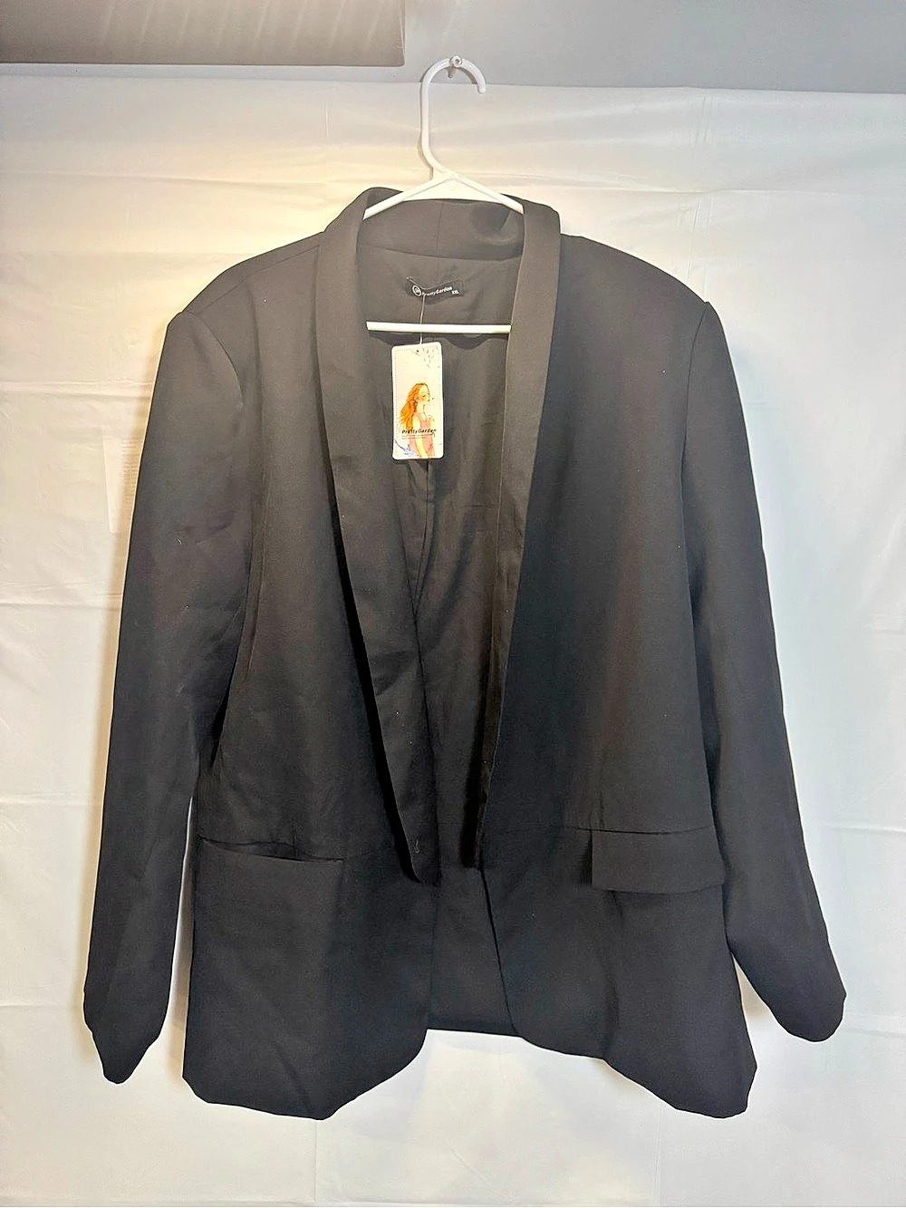 PrettyGarden Open Front Shawl Lapel Blazer Jacket Black XXL